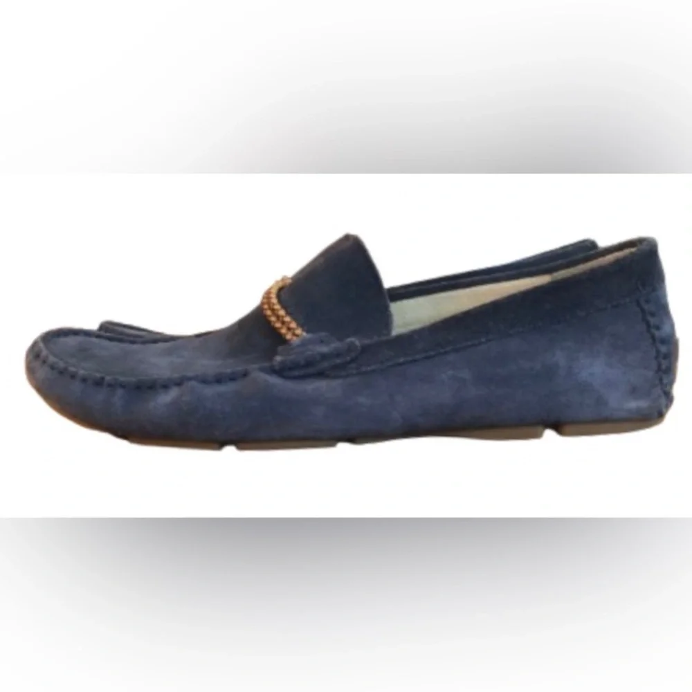 The Rail mens blu suede driving mocc loafers w braided leather detail US SZ 10